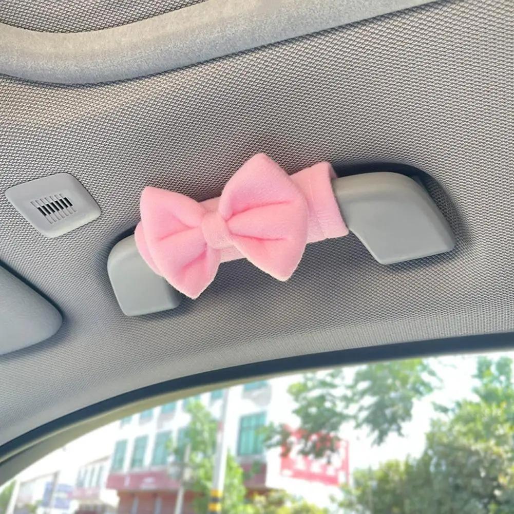 2 قطعة مسند ذراع سقف السيارة يغطي لينة الجلد المدبوغ الغطاء الواقي السيارات سقف غطاء مقبض السيارات الداخلية لطيف ربطة القوس فيونكة اكسسوارات أدوات #5