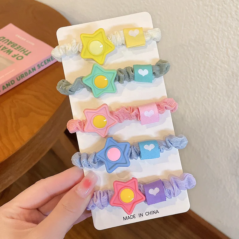 5 Buah/Set 2022 Baru Anak Perempuan Lucu Kartun Bunga Tali Rambut Anak Kuncir Rambut Elastis Pita Rambut Mode Aksesori Rambut Set Klip Rambut