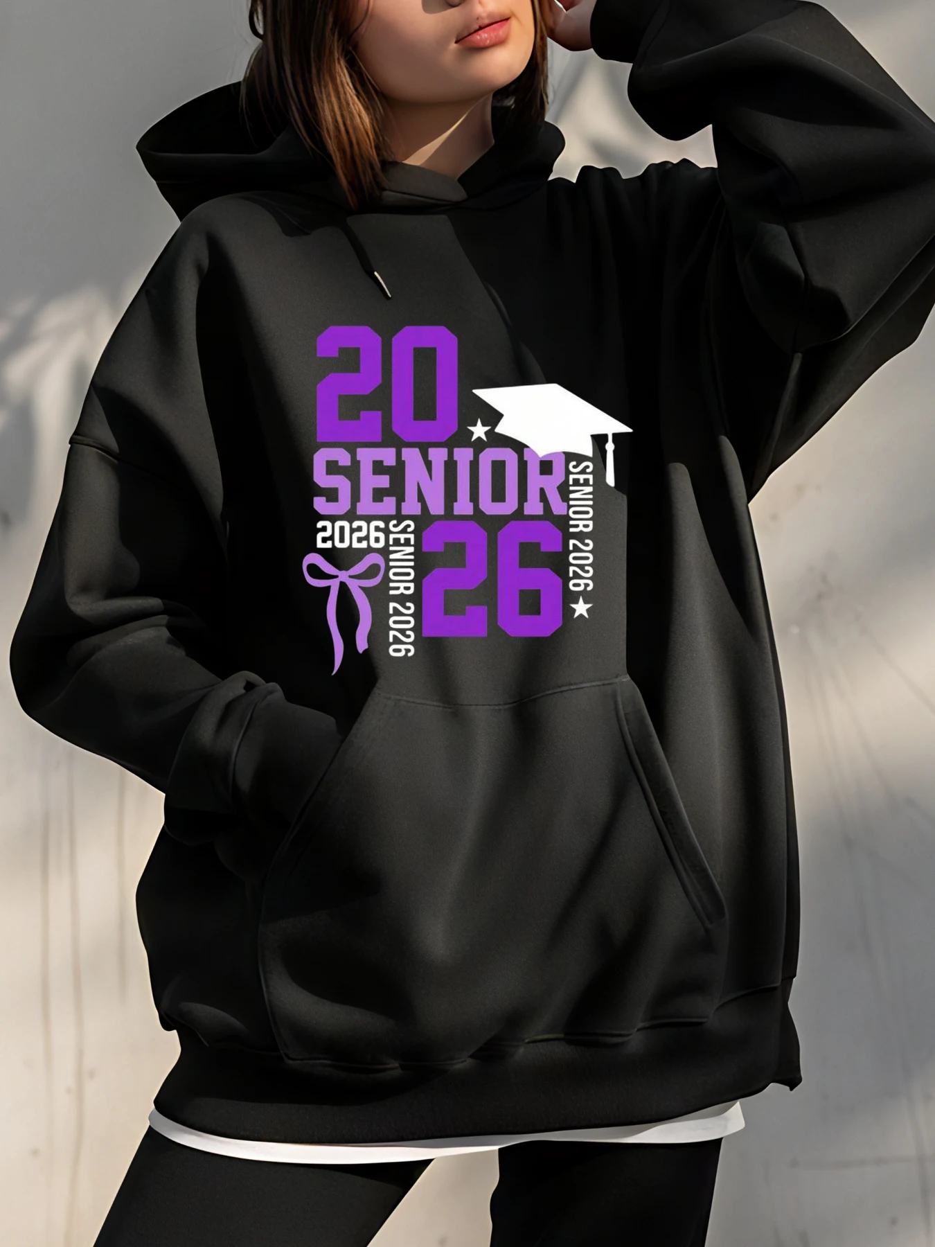 

Толстовка с капюшоном для выпускного вечера Senior 2026, фиолетовая кепка для выпускников, толстовка унисекс с принтом, подарок для студентов средней школы