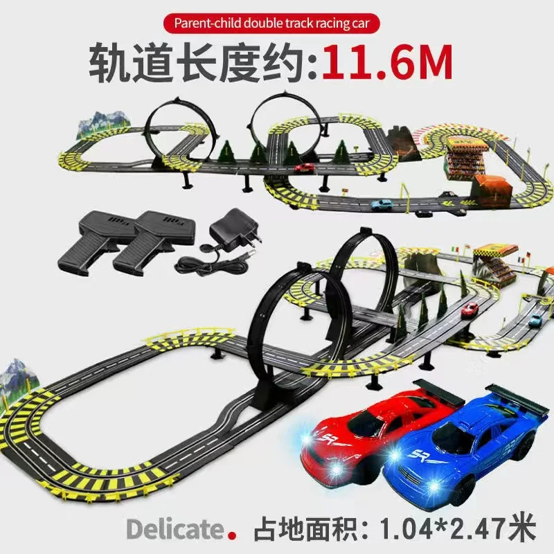 Elektryczny tor wyścigowy 1/43 z podwójną torbą, zabawka autorama, tor wyścigowy na zdalnie sterowane samochody, elektryczny tor kolejowy, zabawka samochodowa na torze.