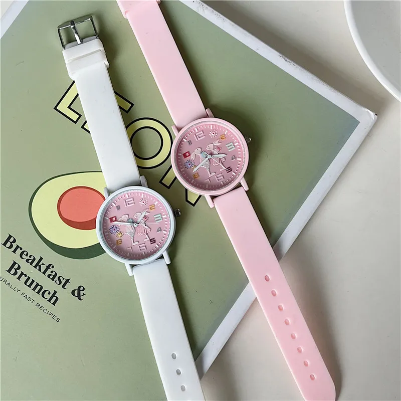 2024 NEW Kids Watch Children Girls Boys Students Rabbit Colourful Silicone Watches Lovely Stars Party Gift Quartz Wrist Watch