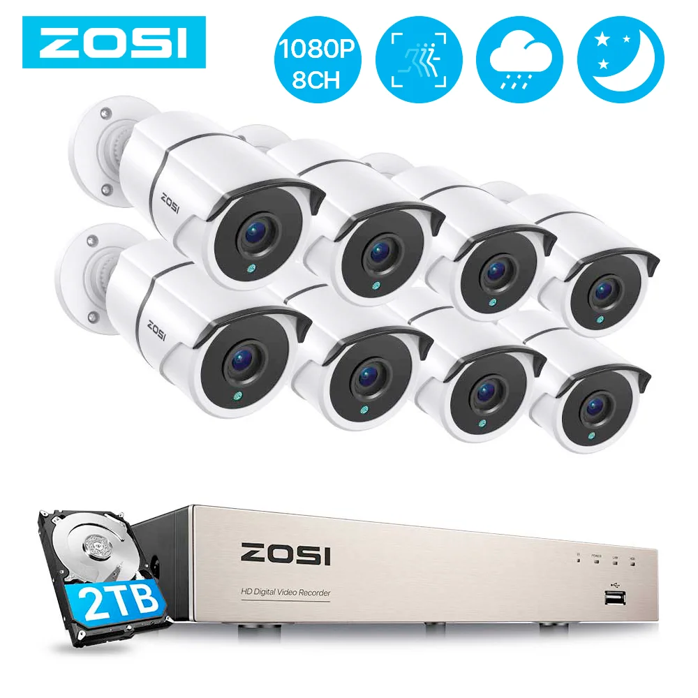 

ZOSI 1080P Wired Video Surveillance System with Smart Alert,8CH 5MP Lite H.265+ CCTV DVR 2MP HD Outdoor Home Security Camera