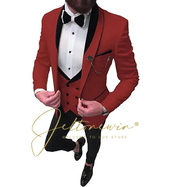 

Men Slim Casual Suits Dress 3-piece Set Jacket Pants Vest Male Groom Blazer Coat Trousers Waistcoat Groomsmen Wedding Suits