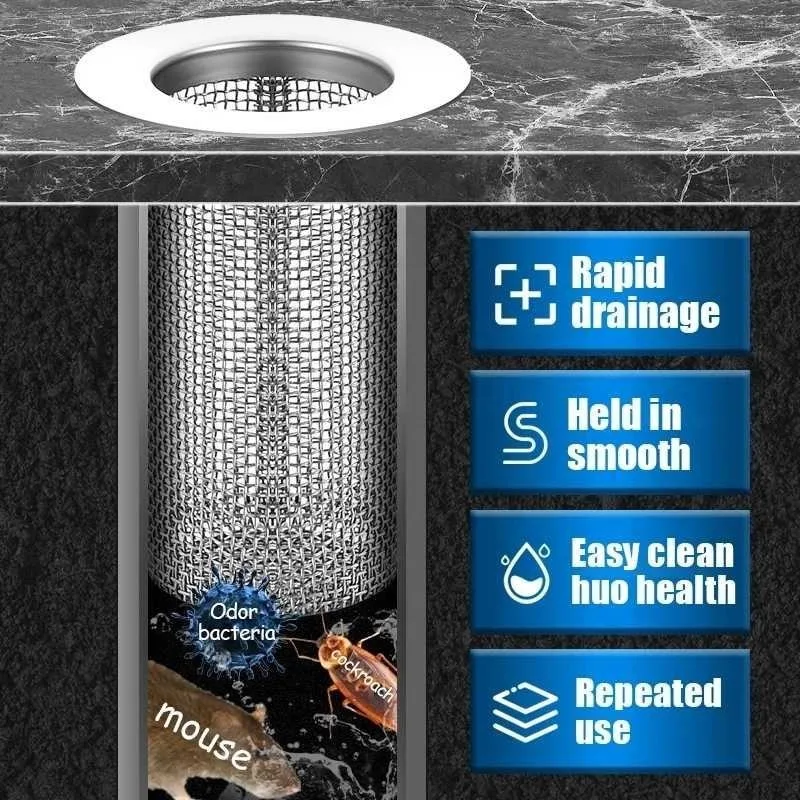 Stainless Steel Floor Drain Filter Mesh Sink Anti-clog Bathtub Hair Catcher Kitchen Bathroom Shower Bath Leak Proof Net Strainer