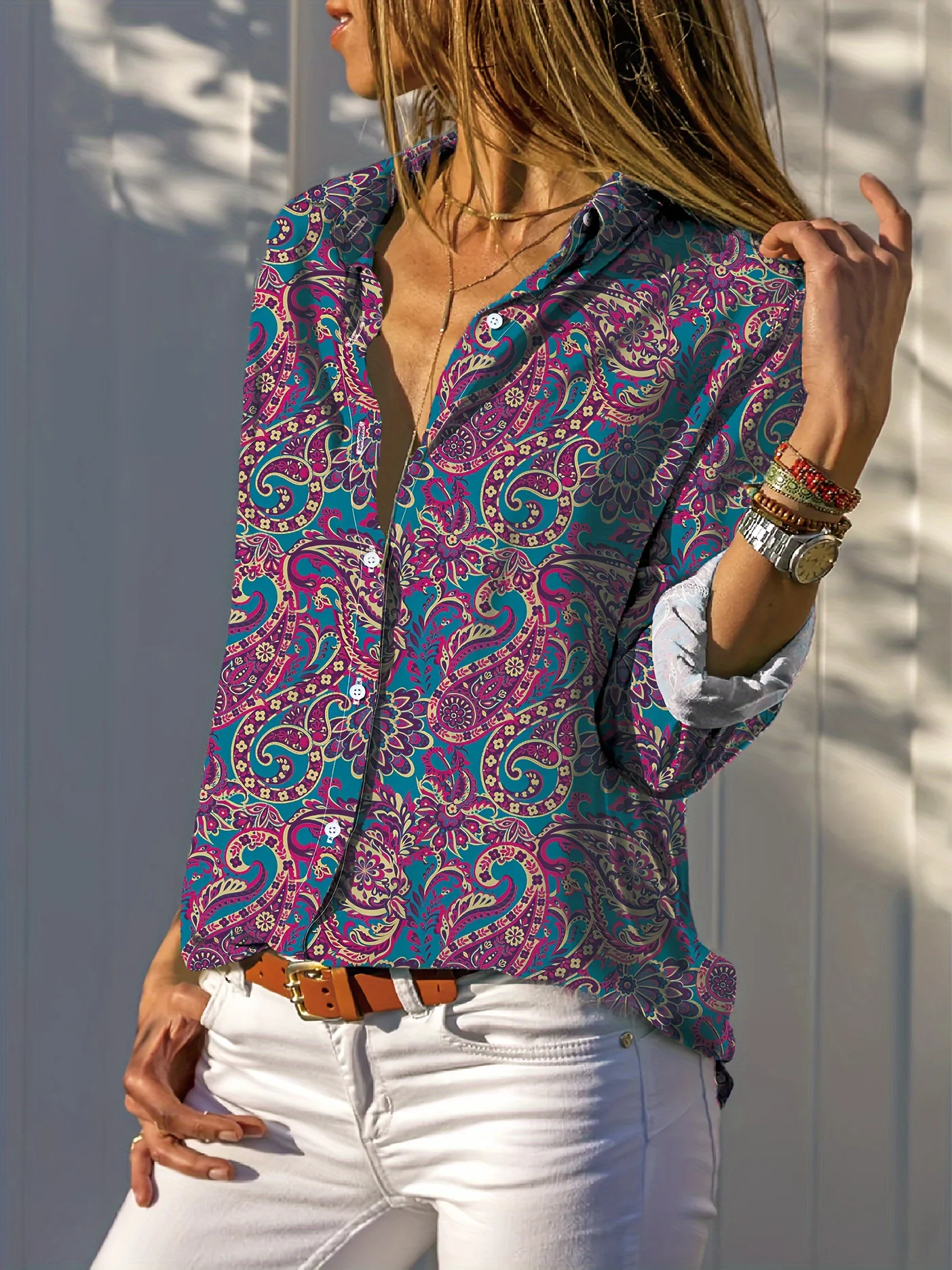 

Paisley Print Button-Down Shirt Spring And Autumn Retro Fashion Versatile Long-Sleeved Shirt High Quality Women's Clothing