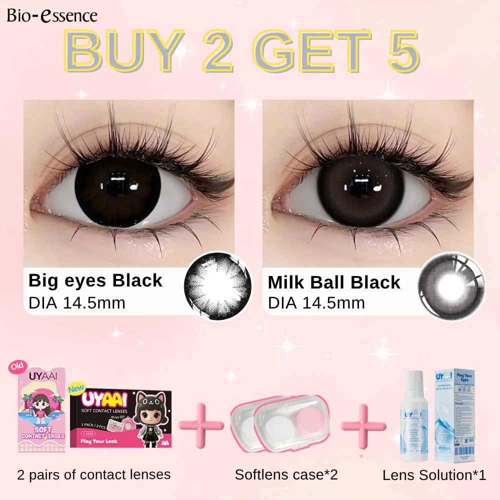 Bio-essence Conjunto de 2 Pares de Lentes de Contato Coloridas: Lentes para Olhos Grandes Pretos, Pupilas Cinzas Naturais, Lentes Azuis, Lentes Verdes. Compre 2 e Leve 5.