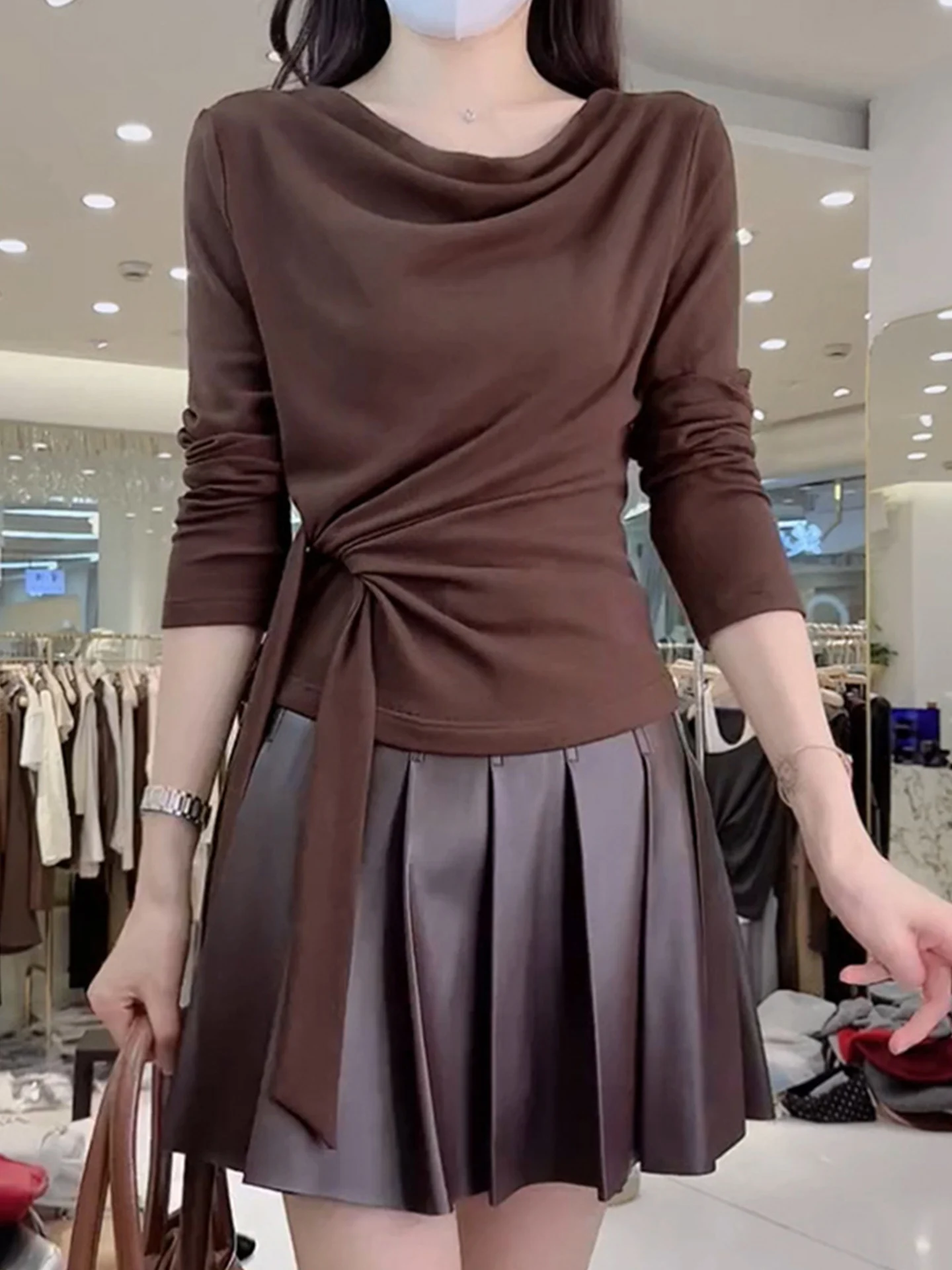 

Faionable Versatile Long Sve Women's T-irt Casual Sle Autumn New Arrival Ele Commute Korean Version Silk Material