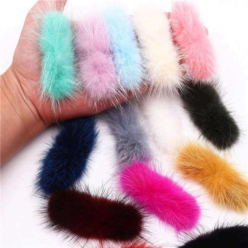 5szt Kokardki Pompony kulki 3x7cm Prawdziwe futro z norek Miękki pompon Kokarda Diy Pompony Brelok do włosów Dekor Odzież Rękodzieło Materiały do szycia