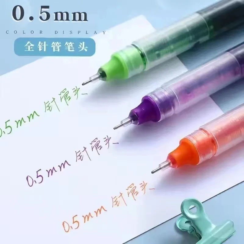 12 pcs/pack Straight Liquid Quick Dry Gel Pens Large Capacity Colored Pens 0.5mm Fine Point Signature Pen Rolling Ball Pens