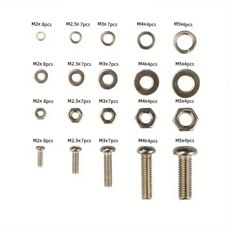 120pcs Stainless Steel Screws Bolts and Nuts Set Phillips Round Head Screw Snap-In Nuts M2 M2.5 M3 M4 M5 for DIY Repair Screws