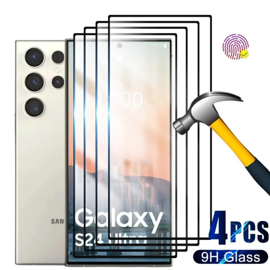 4PCS Tempered Glass For Samsung Galaxy s24，s24 plus, s23, s22, s21 plus, s23fe screen protector Support Fingerprint Unlock