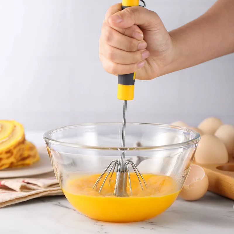 1Pcs Rubber-plastic Handle Semi-automatic Egg Beater Push-type Rotary  Egg Stirrer Kitchen Egg Tools