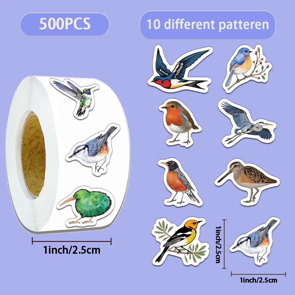 500PCS Creative Bird Roll Stickers Decorative Phone Cases, Water Cups, Notebook DIY Personalized Stickers