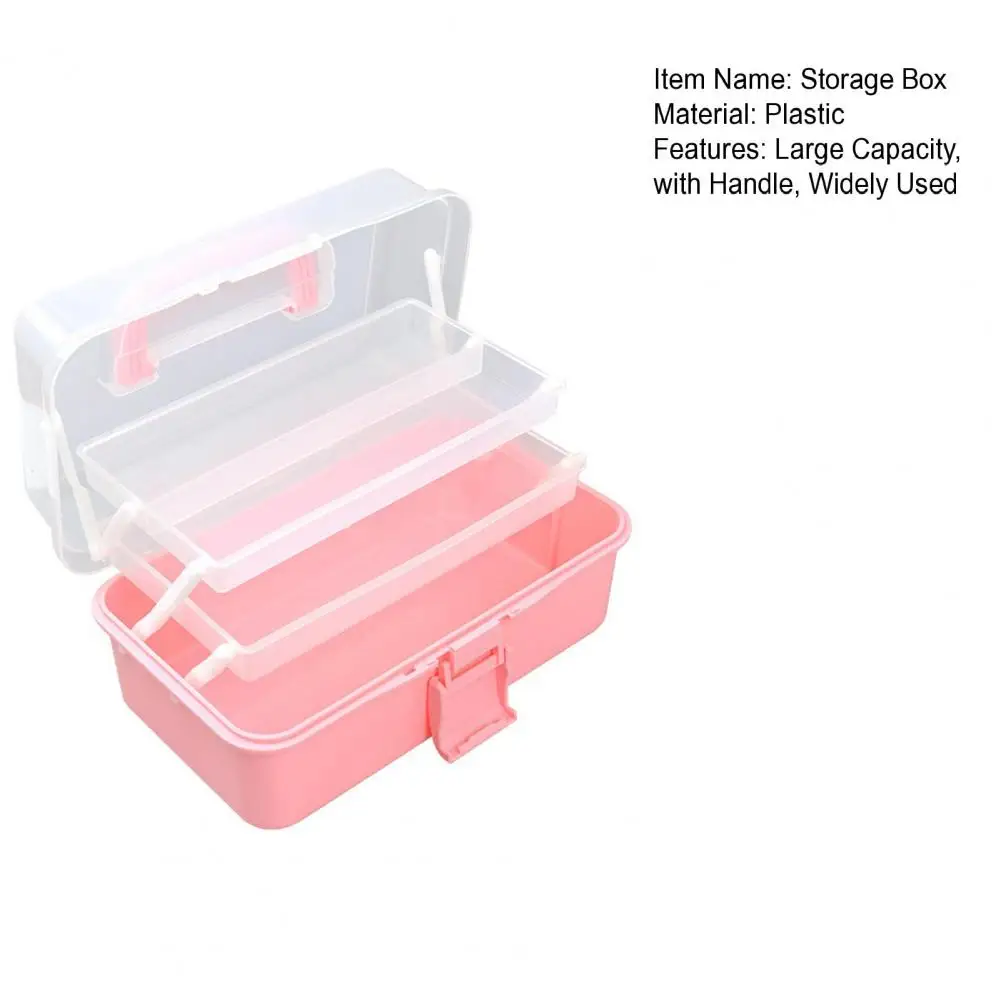 Multi-Layer Organizer Box With Handle Triple Folding Paint Brush Sewing Supplies Sundries Storage Case For Arts Crafts Tools