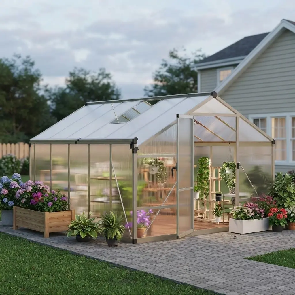 8x10 ft Greenhouse with Adjustable Vent & Lockable Door, Customized