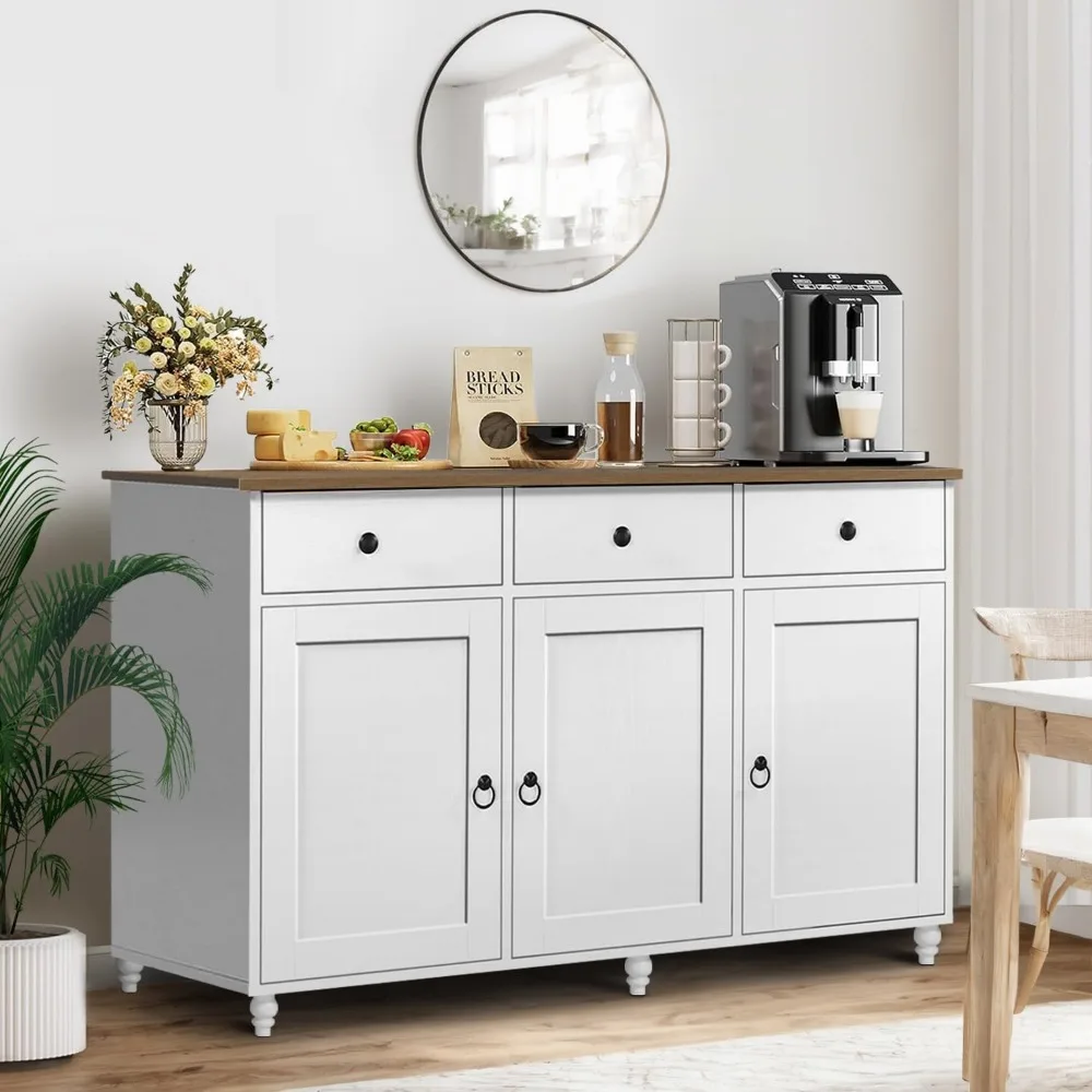 Buffet moderne avec rangement, 47 armoires de bar à café avec 3 tiroirs et 3 portes, armoire de rangement de cuisine avec Shelvi