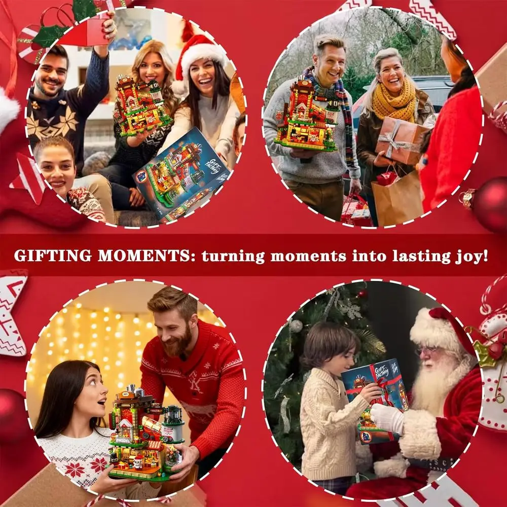 Set da 2775 pezzi di costruzione di villaggi natalizi luminosi per tutte le età, kit per case natalizie fai da te, esposizione da collezione e regalo