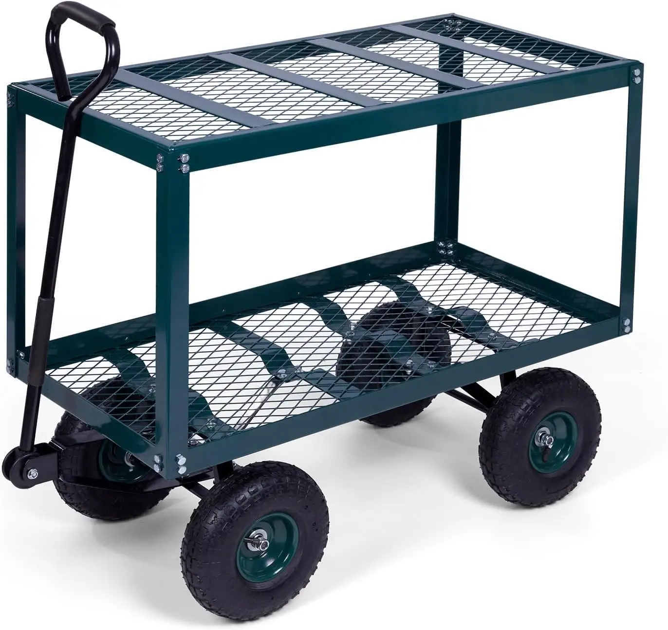 

Backyard Expressions 2 Tier Heavy Duty Steel Garden Cart with Mesh Shelves and Pneumatic Wheels u2013 Utility Wagon for Lawn Yar
