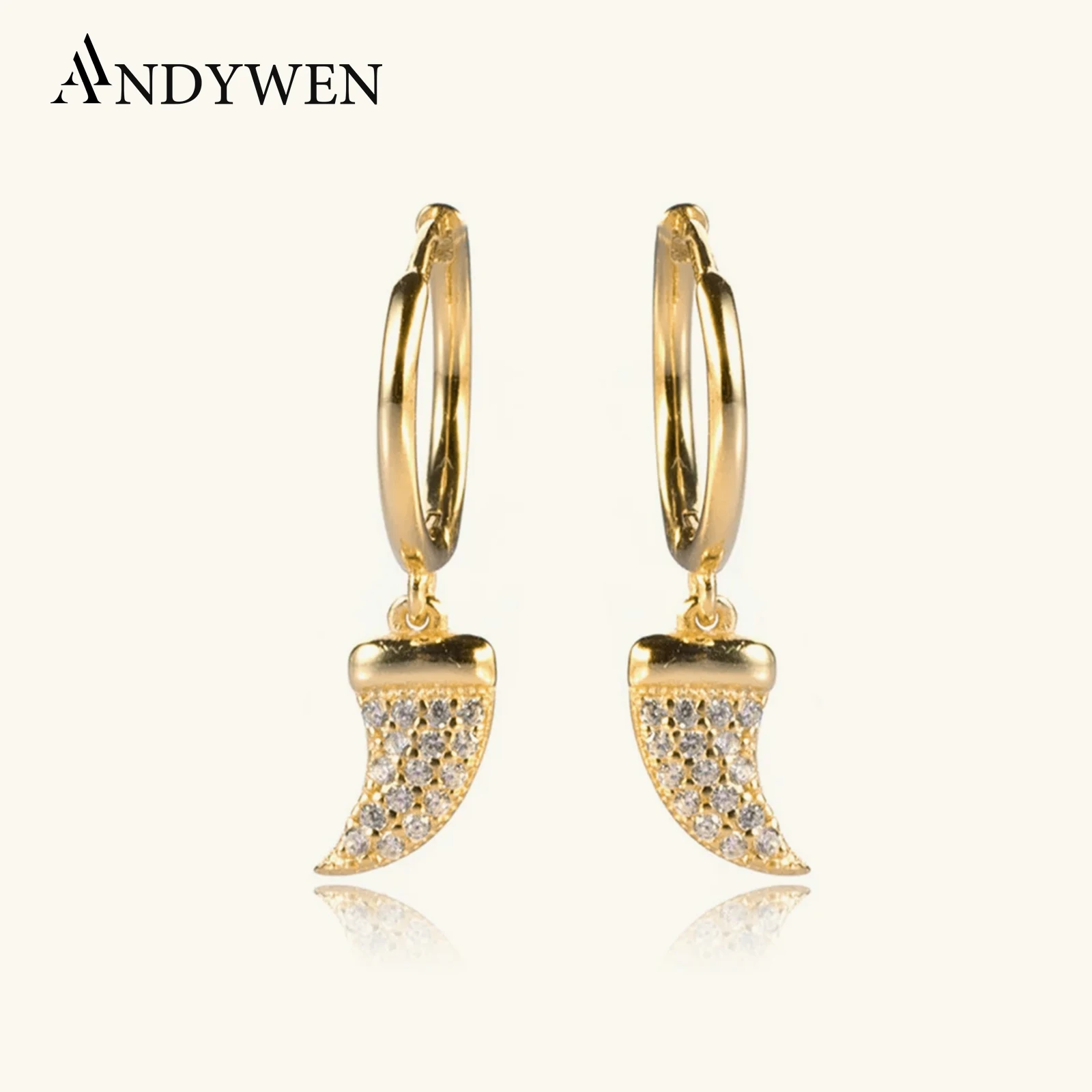 ANDYWEN 925 Sterling Silver 8.5mm Chili Crystal Drop Earring Hoops Circle Loop Round Piercing Clips Luxury CZ Zircon Jewelry