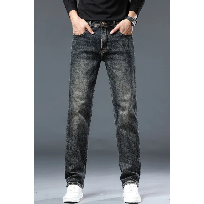 2024 New Autumn Vintage Jeans Men's Business High-End Affordable Luxury Slim Straight High-End Retro Washed Casual Trousers