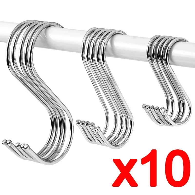 10PCS S-shaped Hooks Stainless Steel Multi-function Hanging Hooks Household Kitchen Bathroom Clothing Hanger Organizer Tools