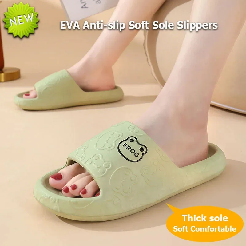 Sandalias de EVA con dibujos animados para mujer y hombre, zapatos antideslizantes de suela suave y gruesa, zapatillas de playa y baño para el hogar