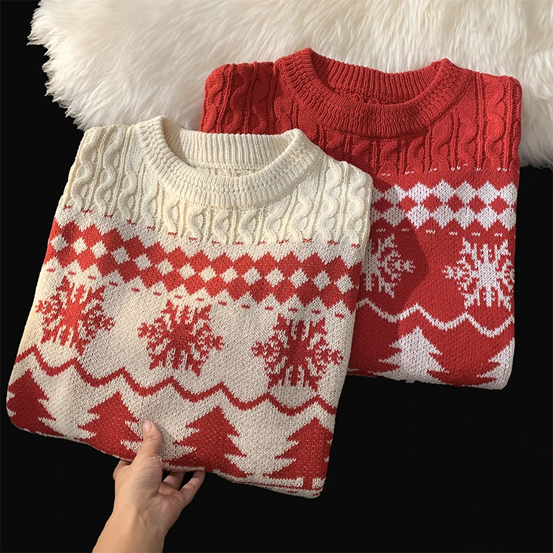 Autumn Sweaters Men Loose Printing Knitwear Christmas Stylish Warm Comfortable Aesthetic Pullovers Chic Males Festival Clothes