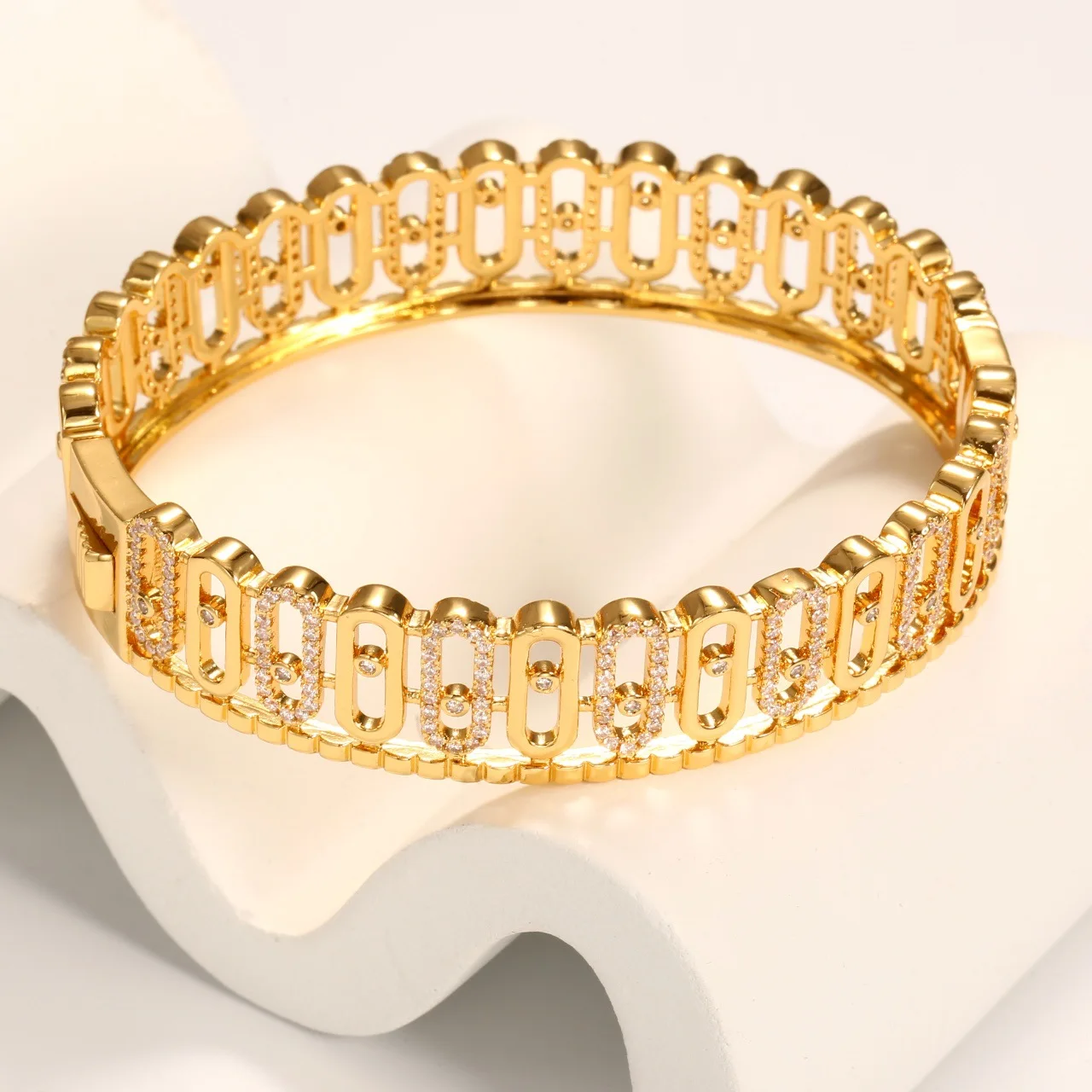 Luxury Shiny AAA Cubic Zircon geometric lucky bead Bangles Rings Set for Women 18K gold plating Wedding Party Jewelry Set