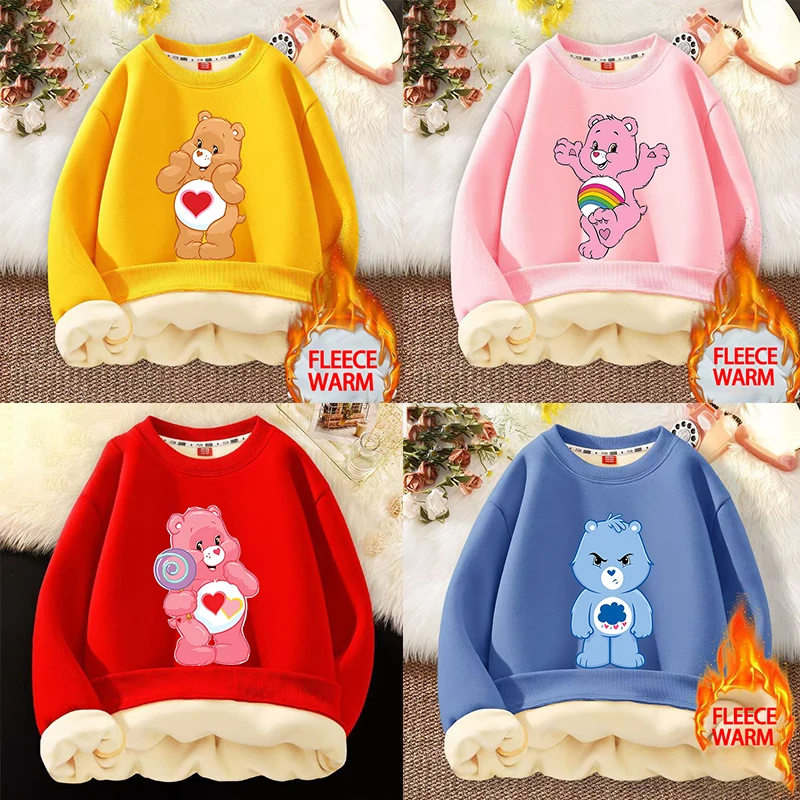 

Толстовки из овечьей шерсти с принтом медведя Love Care для детской одежды, кавайный зимний теплый пуловер, флисовые топы для девочек, свитера с круглым вырезом