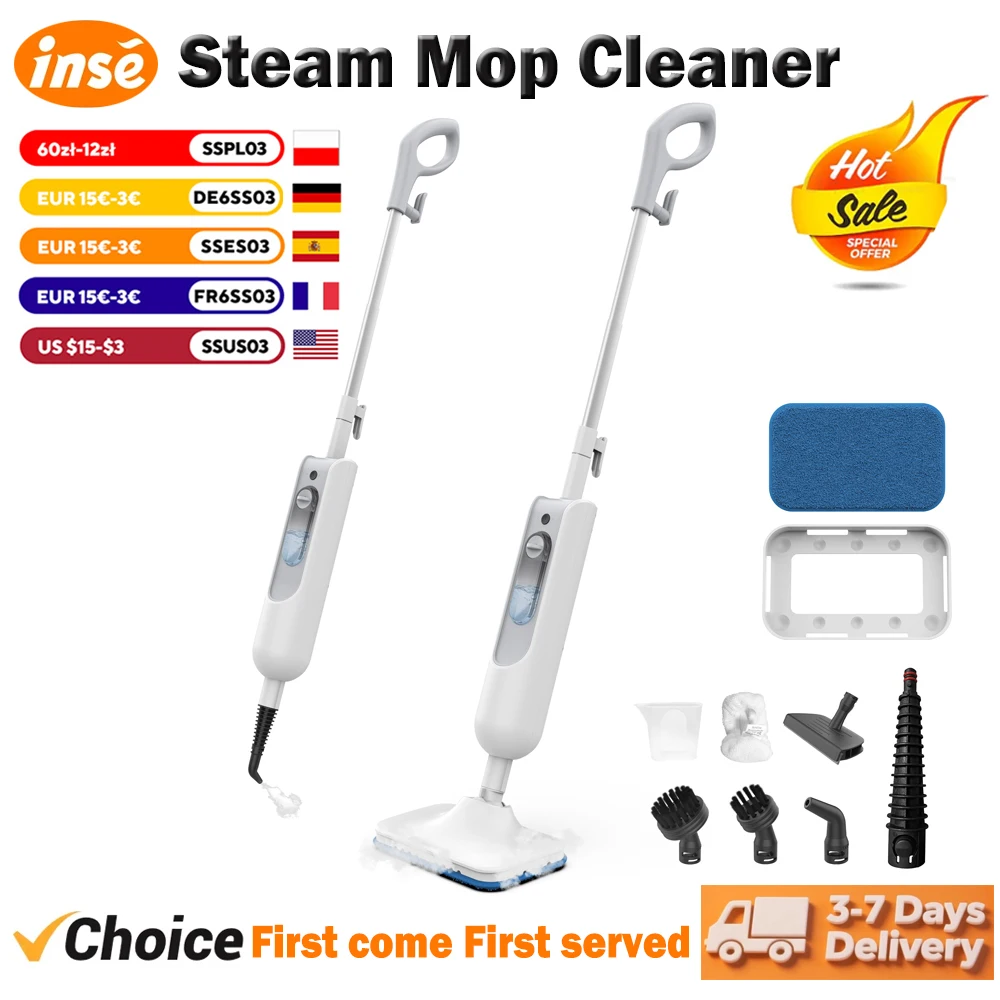Nettoyeur vapeur puissant INSE, haute température, 6 en 1, nettoyeur vapeur à frotter, nettoyeur vapeur détachable pour sols durs, tapis, cuisine