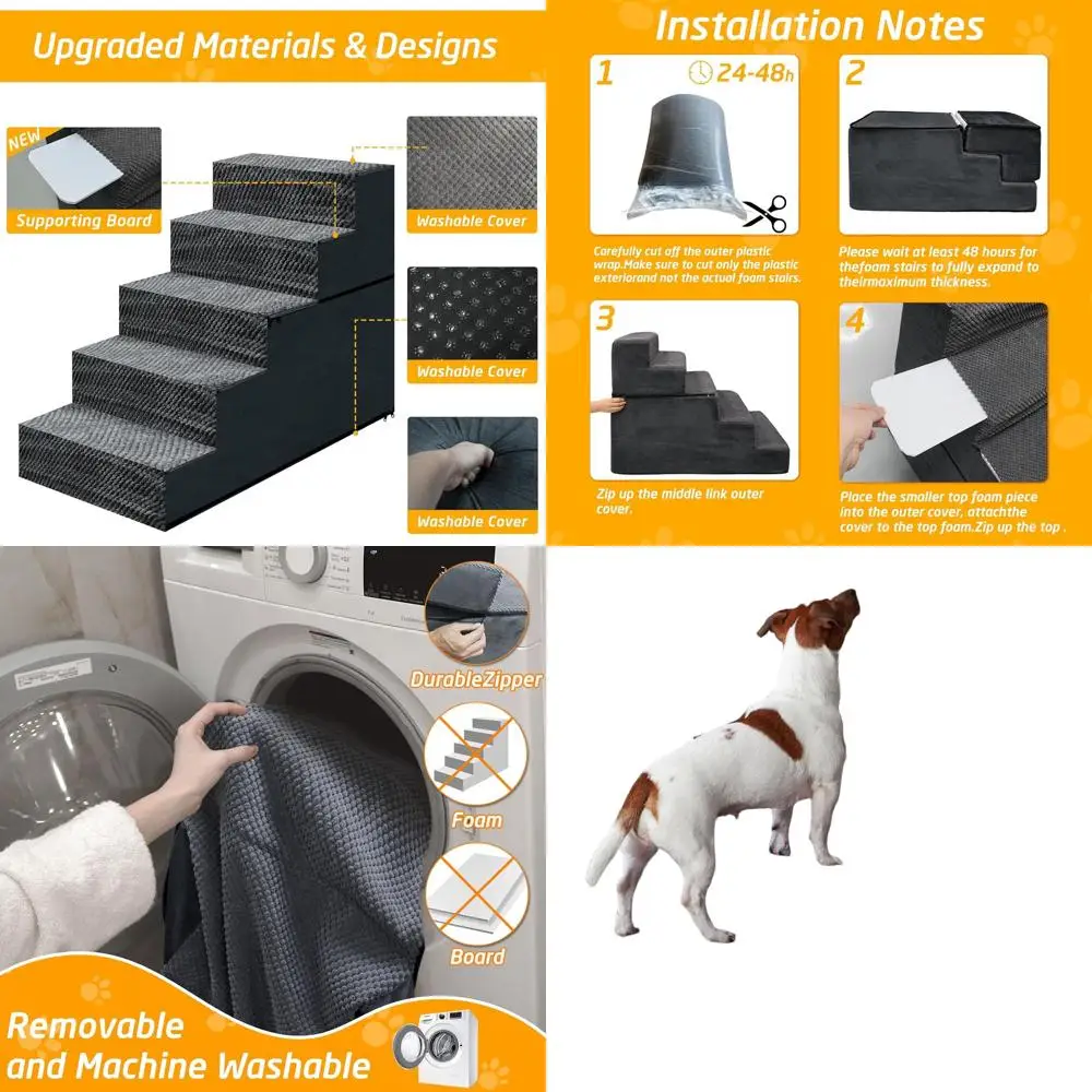 

5-Step Pet Stairs for Small to Medium Dogs: Wide, Non-Slip Ramp for High Furniture, Ideal for Older Pets and Puppies - Durable,