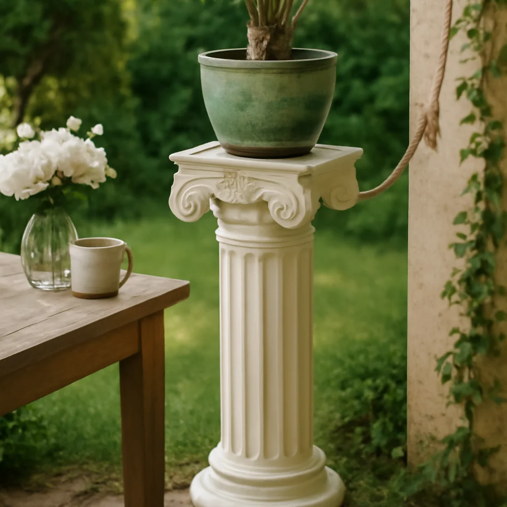 Vintage Roman Column End Table， Industrial Decor Accent Table with Pedestal Base for Living Room ，Sofa Corner Retro Home Decor