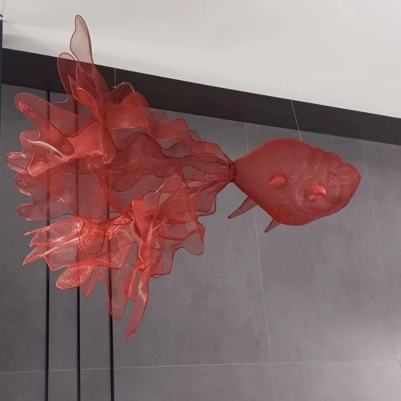 

Goldfish sculpture wrought iron light luxury aerial hanging pendant large ornament
