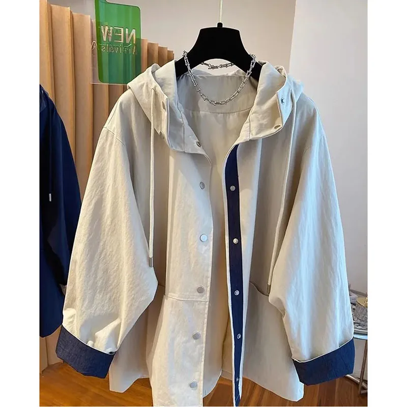 Veste coupe-vent coréenne à capuche pour femmes, manteau doublé de collision de documents, coupe-vent pour femmes, mode printemps automne, 2025