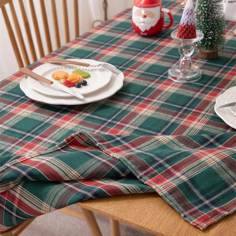 Christmas tablecloth Green Plaid Photo Atmosphere Resort Home Textile 2024 New Year table cover for Family Gathering Restaurant