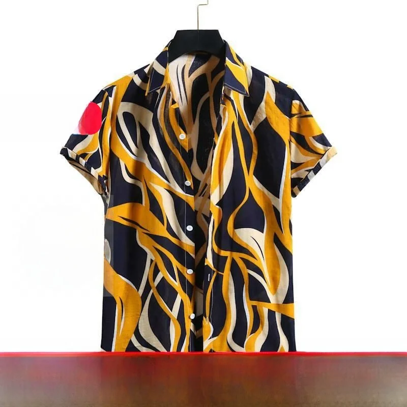 Csa Floral Masculina Nova de Verão Estilo Havaiano Manga Curta com Gola Reversível Fibra de Poliéster 00% Roupas Premium ...