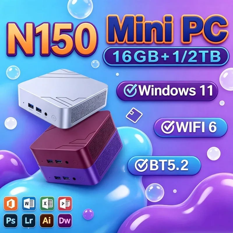 MINI PC Intel N150 Windows 11 Robust Gaming PC 16GB RAM 1TB 2TB SSD Mini PC Computer Office Gamer Wifi6 BT5.2 Desktop