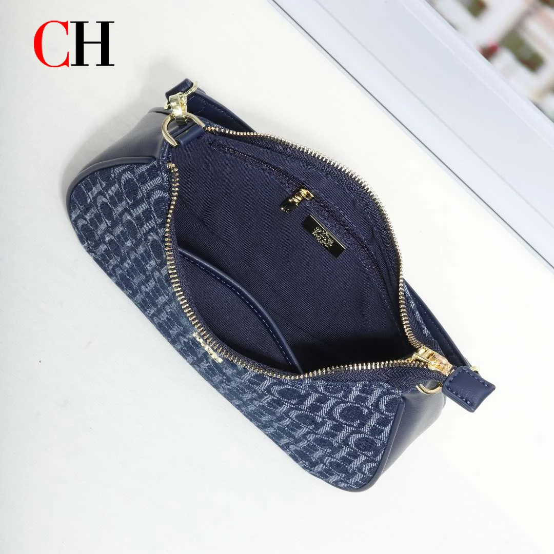 CH Women Hobo Bag Denim Monogram Underarm Bag Detachable Vintage Letter Print Ladies Daily Crossbody Shoulder Purse