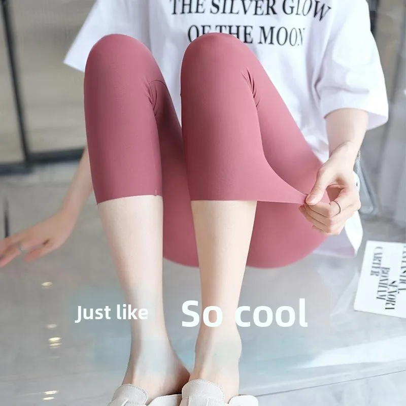 レディース 薄手 夏用 アイスシルク 涼感 ヨガパンツ 七分丈 外でも着用可能 小さいサイズ 0A ベースレイヤーパンツ