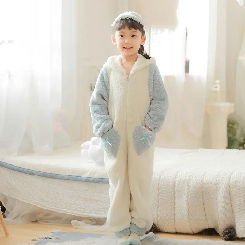 New Sanrio Plush Cinnamoroll Winter Flannel Kids Rompers Girl Boy Toddler Jumpsuit Infant Clothes Pyjamas Child Overalls Gifts