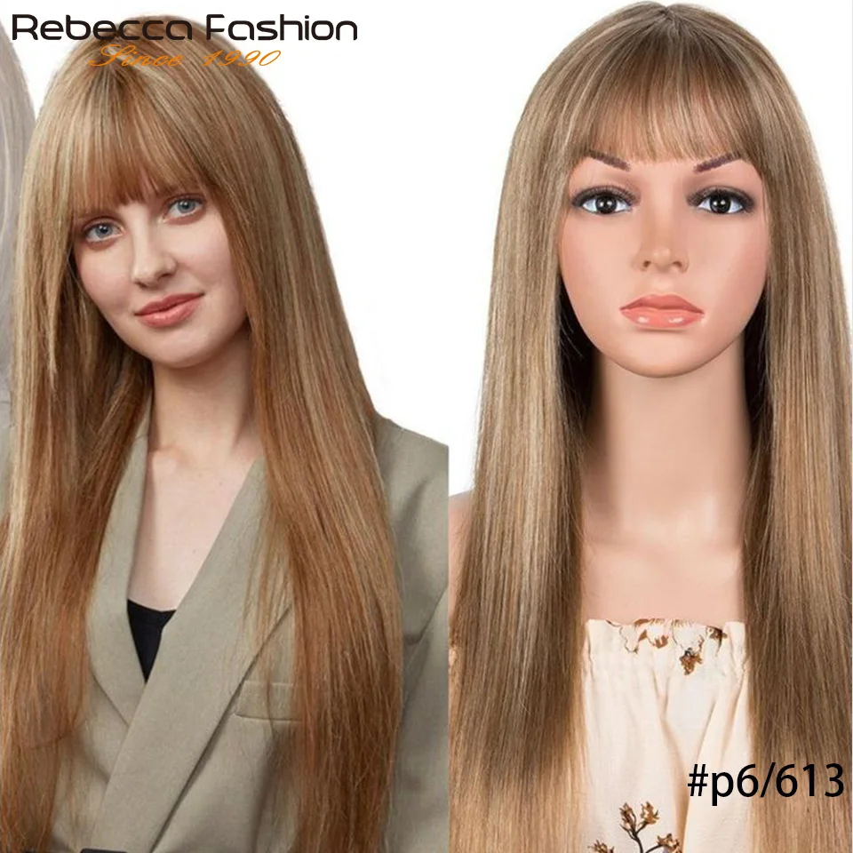 

Rebecca Highlight Honey Blonde P6/613 Straight Human Hair Wig With Bangs For Women Brazilian Remy Hair Colored Glueless Wigs