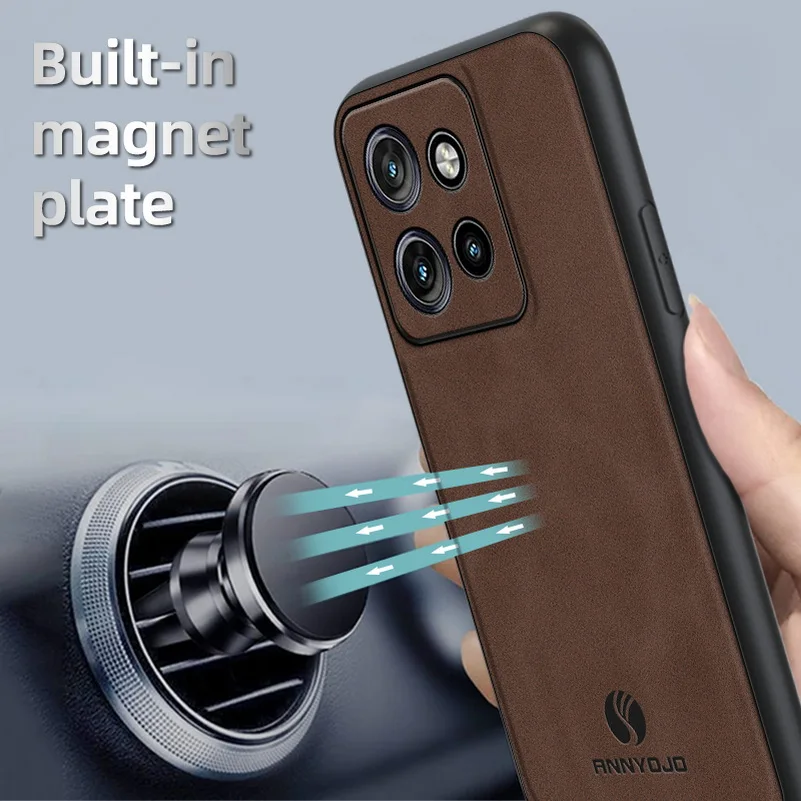 Matte Plain Leather Case For Moto Edge 50 Neo 50 Fusion Edge50 Ultra Pro 40 Neo Edge 2023 Built-in Metal Car Mount Holder Cover