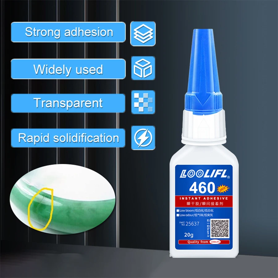Loctitt 460 Instant Cyanoacrylate Adhesive Low‑Bloom Low‑Odor Clear Super Glue Fast Bond for Metal Rubber Plastic 20g