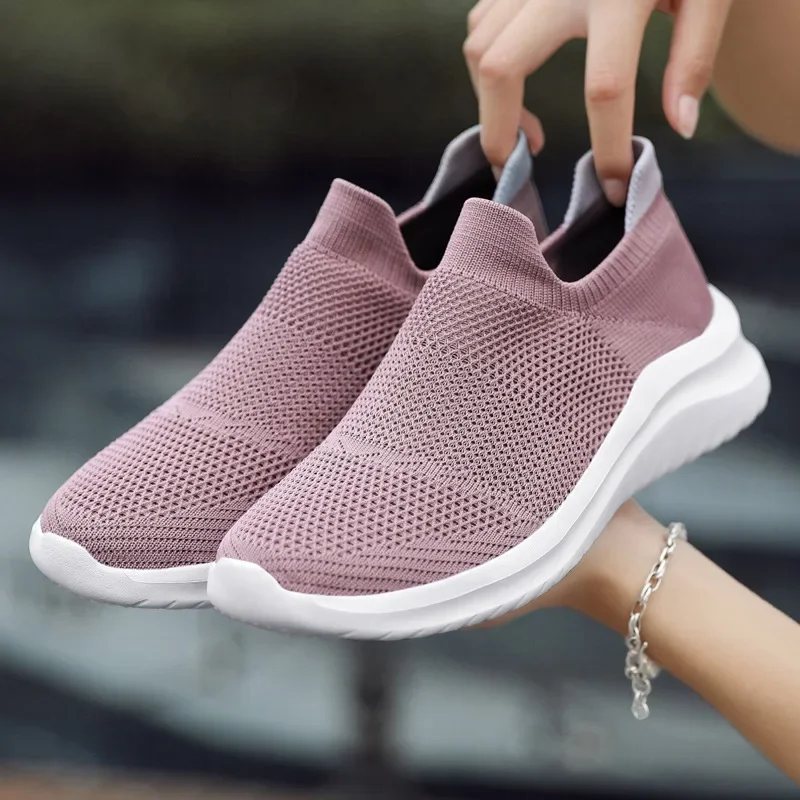 Women\'s Casual Shoes Autumn New Couple Knit Mesh Socks Sneakers Plus Size 44 Fashion Light Slip on Running Shoes Zapatos Mujer