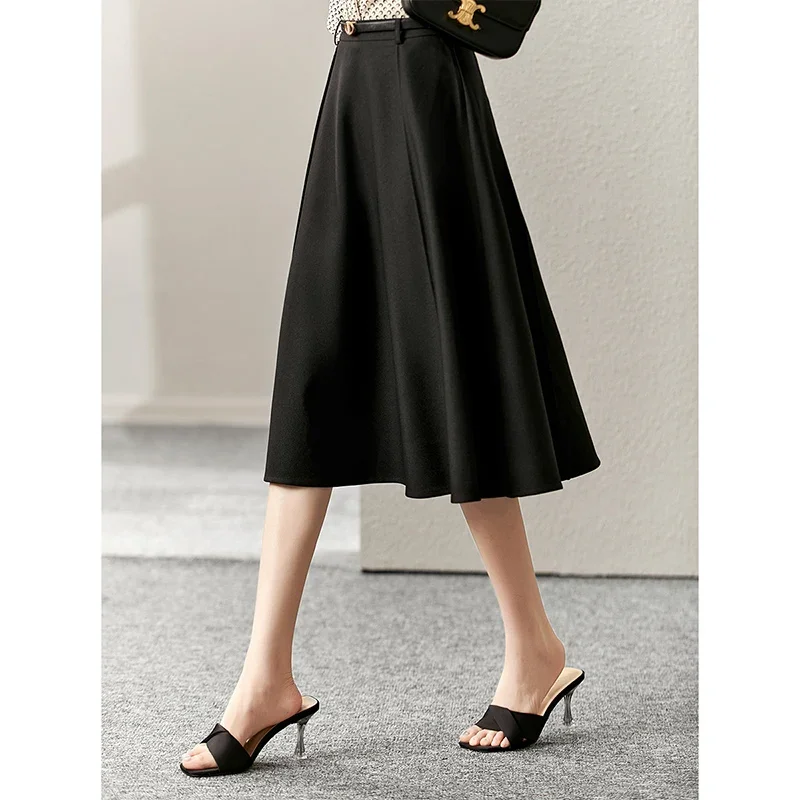 Vimly A Line Elegant Umbrella Skirt Women Autumn 2023 Delicate Elegant Light Luxury High Waist Versatile Woman Midi Skirts V3760