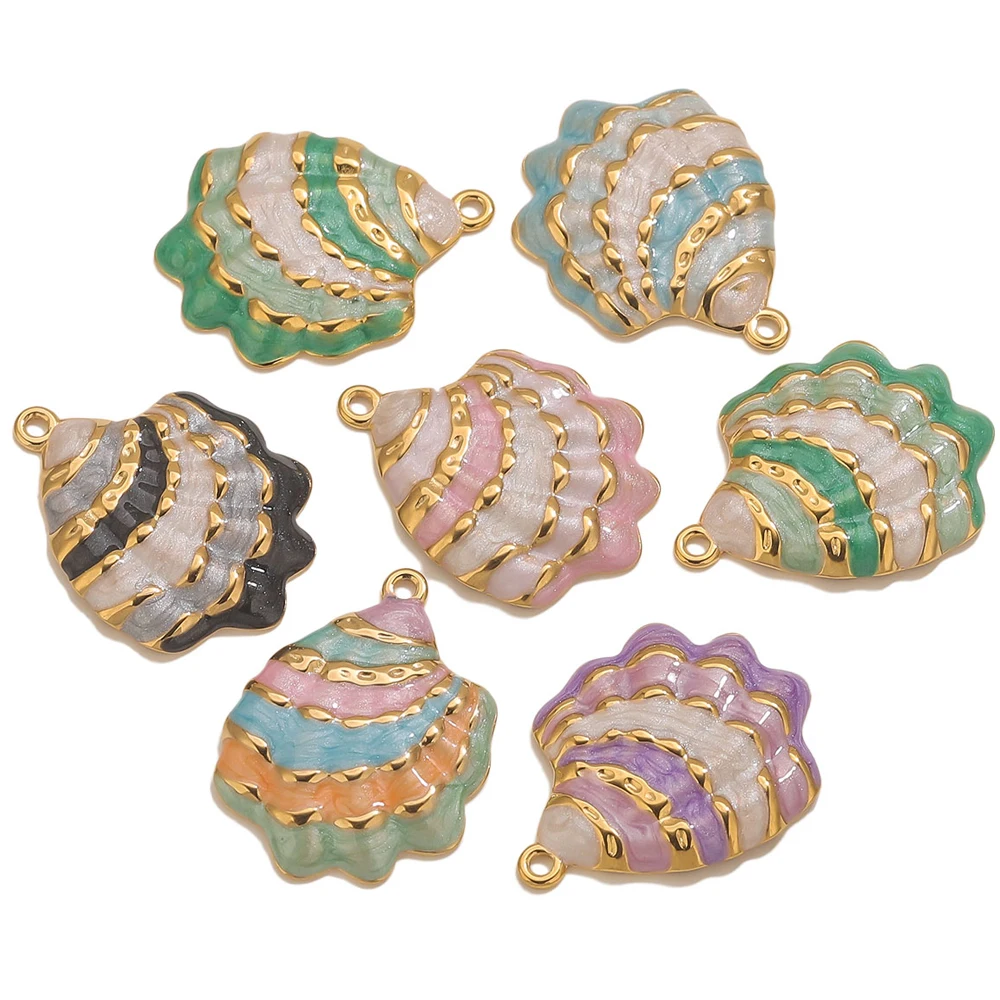 

2PCS Stainless Steel Enamel Oil Drop Ocean Shell Pendant 18K Gold DIY Women Necklace Bracelet Connector Jewelry Amulet Wholesale