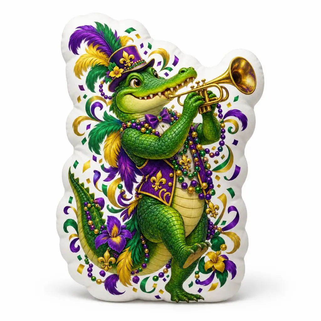 Mardi Gras Alligator Trumpet Pillow New Orleans Parade Cushion Jazz Festival Throw Pillow Stuffed Shaped Sofa Home Decor Gift