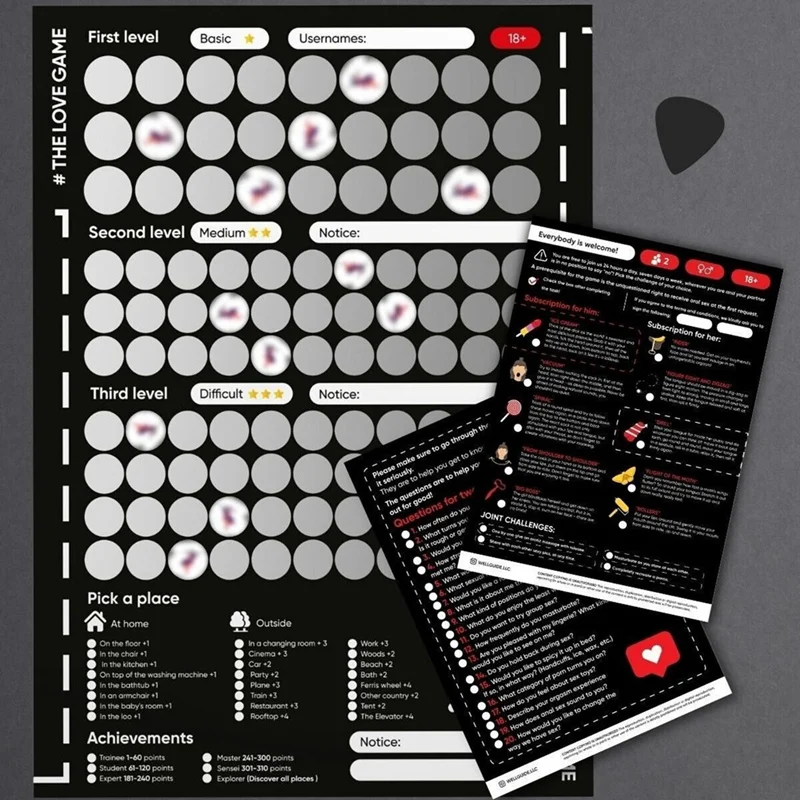 1 PCS The Love Game Scratch Off Poster Game Black Paper For Couples Valentine's Day Gifts Wall Poster Gift For Her And For Her