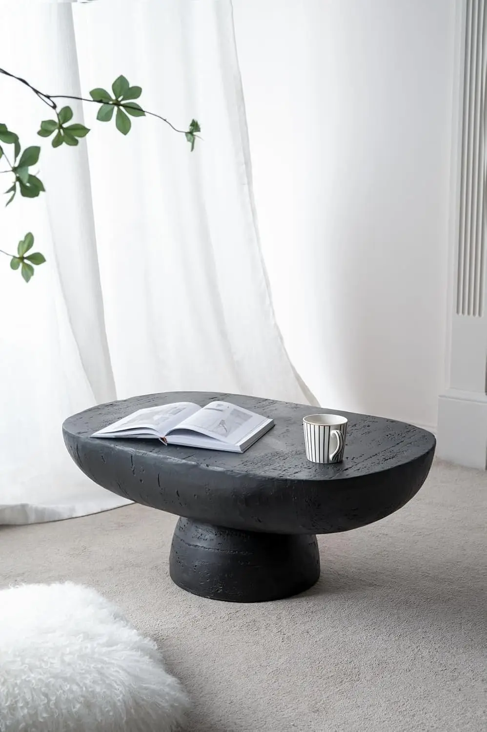 

Oval Coffee Table, 36"x24" Black Cement Modern Center Tables Side Table Accent End Table for Living Room, Customized