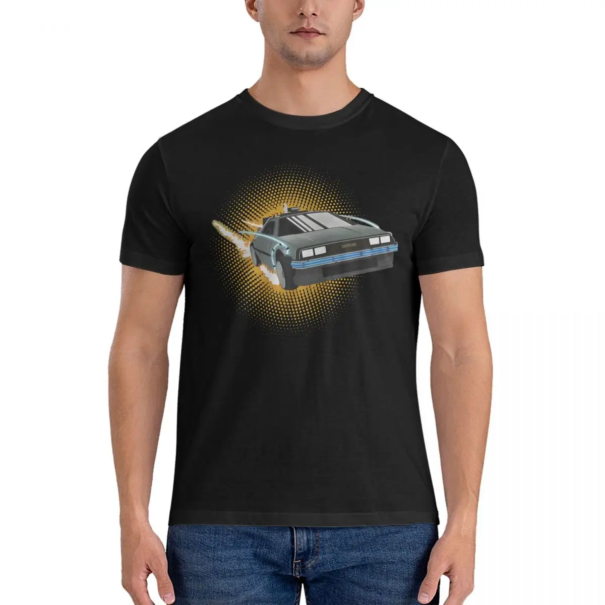 Delorean T-Shirt for Men Back to the Future Humor Pure Cotton Tee Shirt Round Neck Short Sleeve T Shirt Gift Idea Clothes